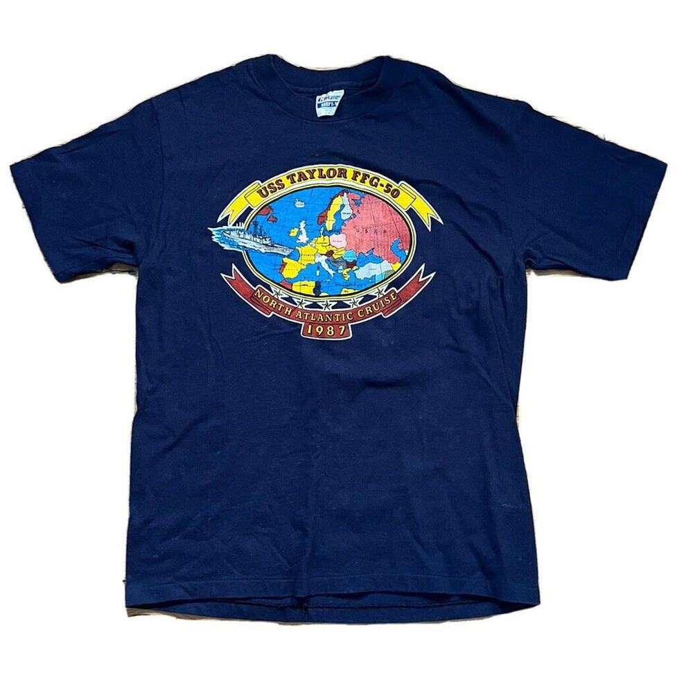 Vintage 1987 USS Taylor FFG-50 North Atlantic Cruise Graphic T-Shirt, Size Large